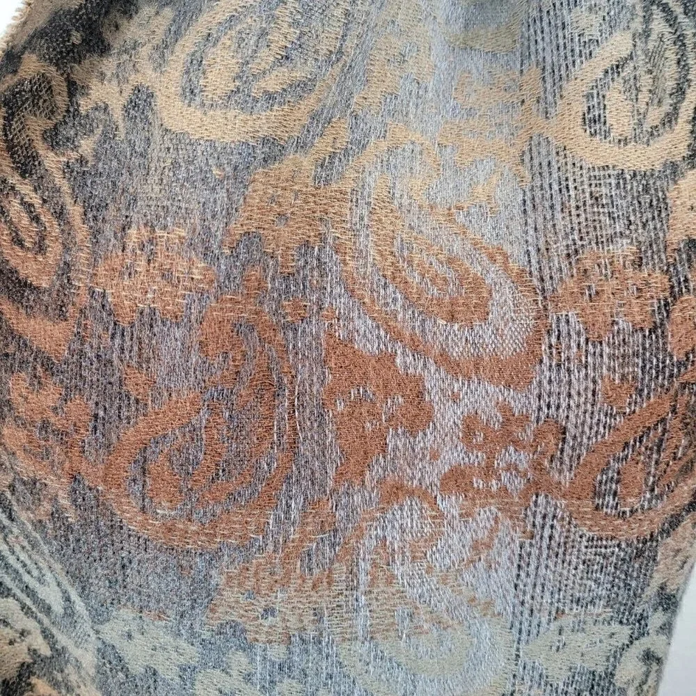 Cejon Ombre Paisley Woven Scarf With Fringe Brown Made In Italy NWT 12